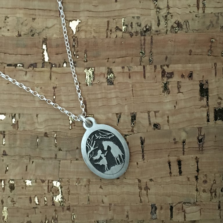 Girl with horse Silver pendant