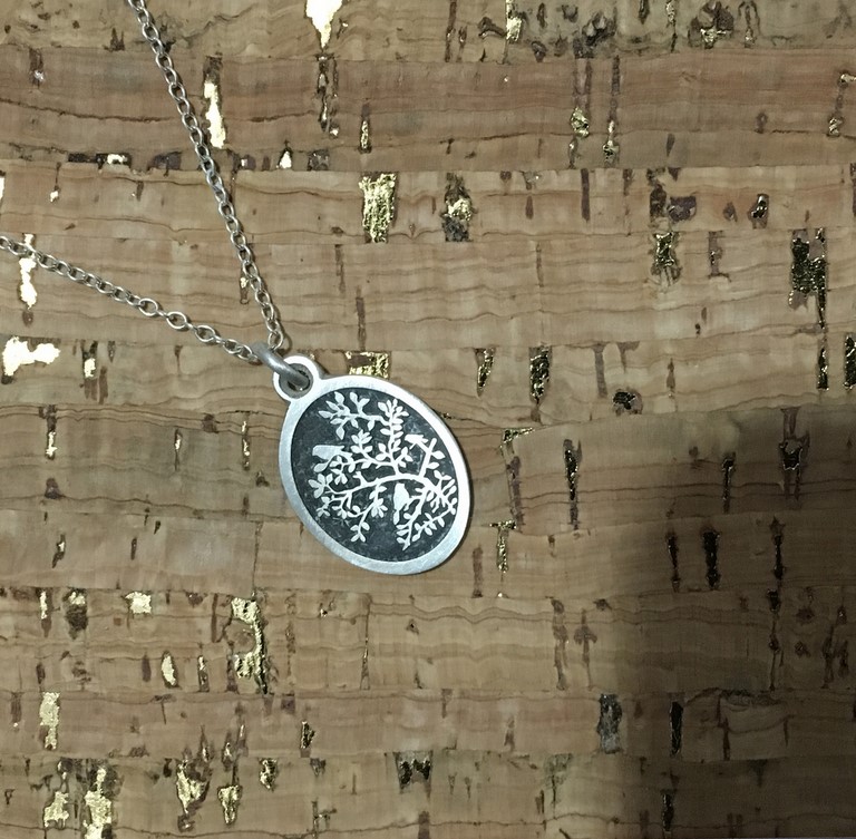 Bird on branches Silver pendant & chain