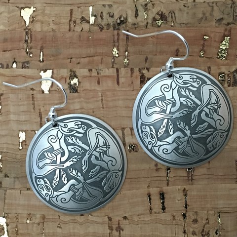Celtic Three Dogs Silver Earrings