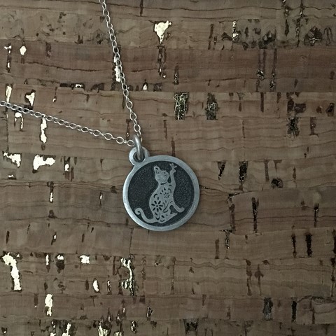 Cat and butterfly Silver pendant & chain